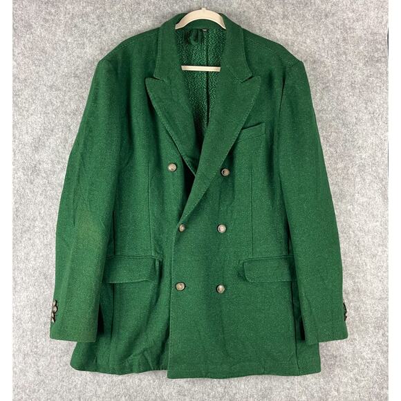 J Peterman Blazer Sport Coat Mens 44R Green Wool Blend Double Breasted Unlined - Picture 1 of 16